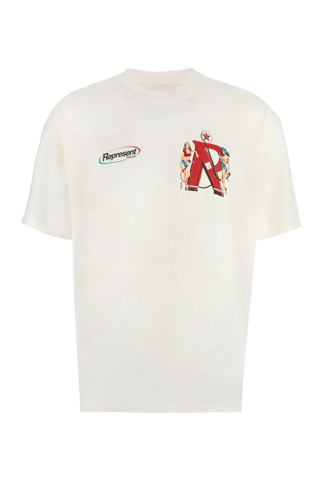Represent Premium Printed Cotton T-Shirt – White/Red