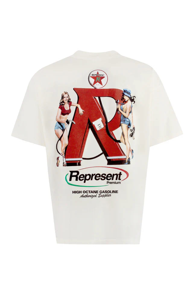 Represent Premium Printed Cotton T-Shirt – White/Red