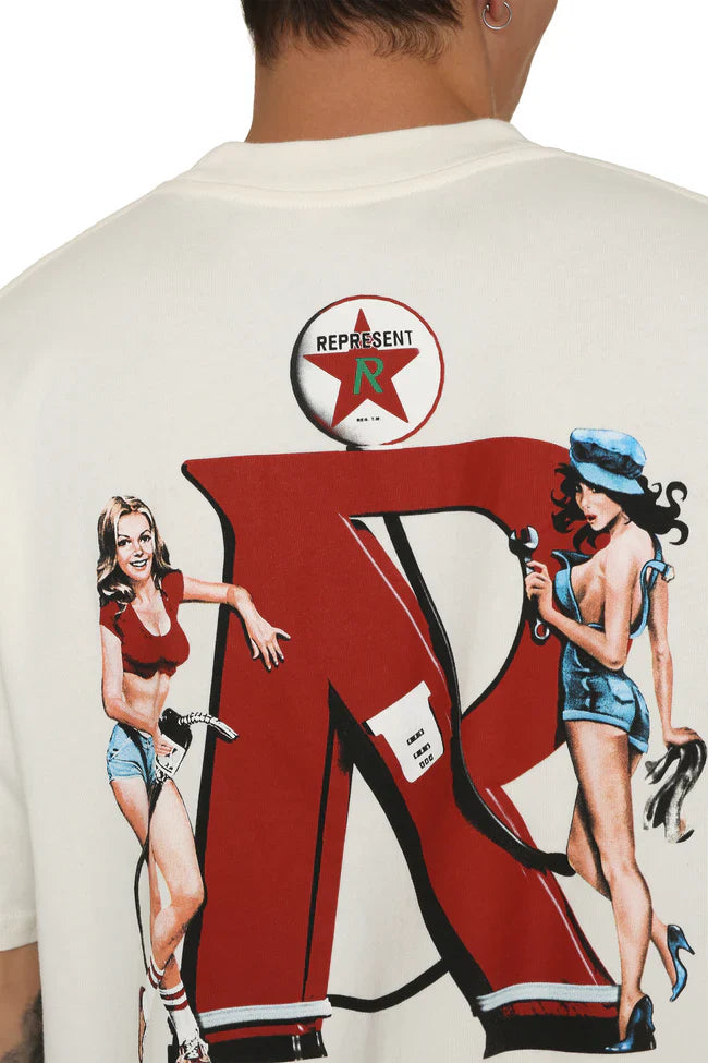 Represent Premium Printed Cotton T-Shirt – White/Red